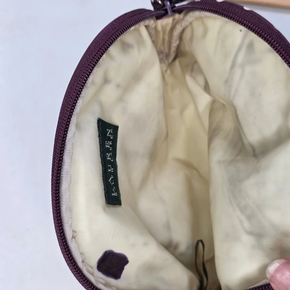 Lauren Ralph Lauren Burgundy Polka Dot Nylon Cosmetic Bag Dome Makeup Pouch